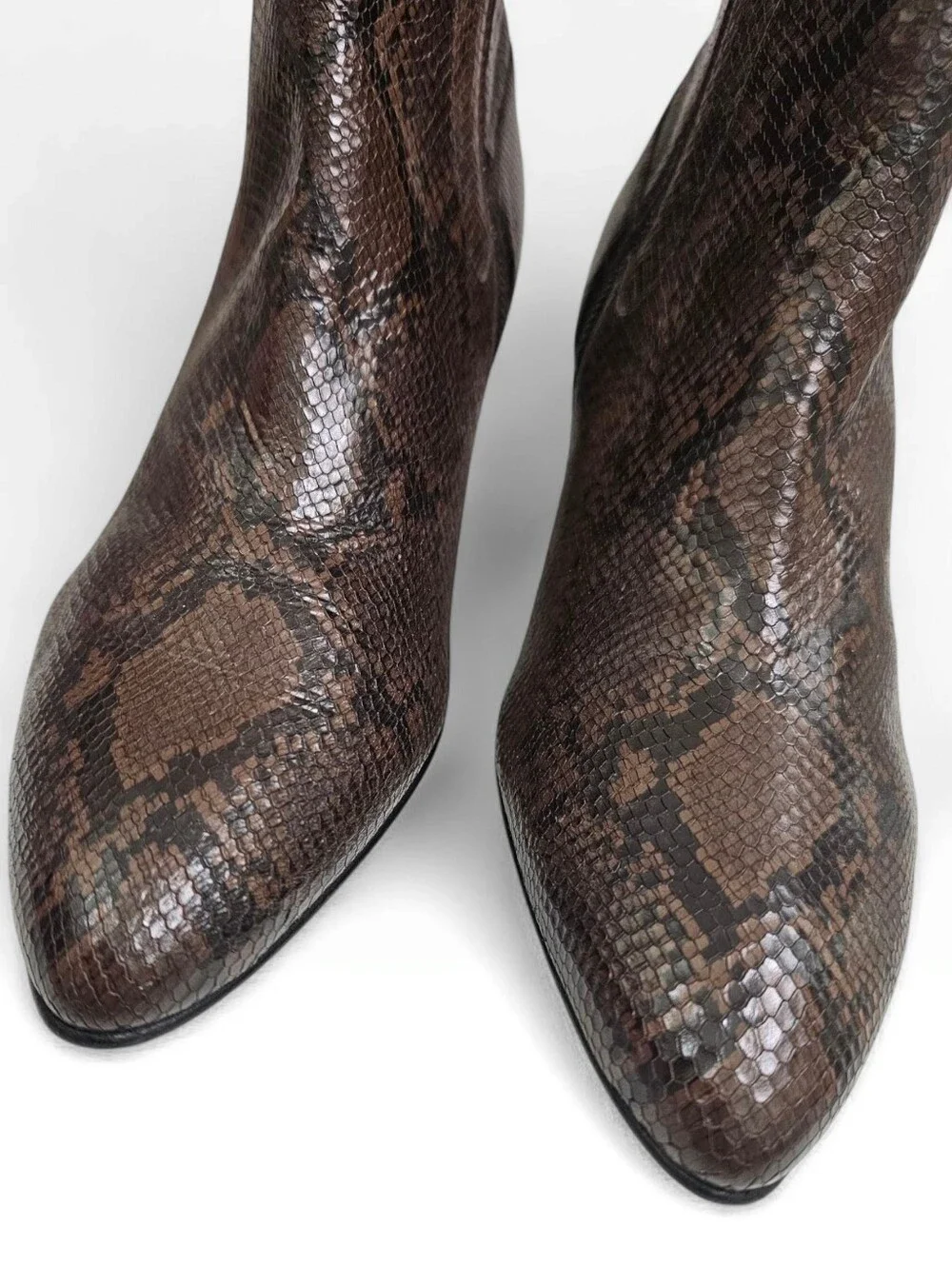 VINCE Meta Brown Snake Print Leather Pointed Toe Kitten Heel Ankle Booties 8.5M